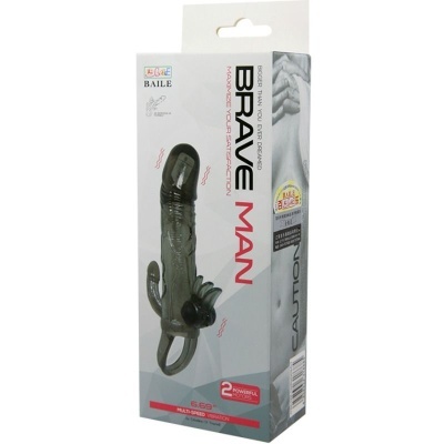Embalagem branca do BRAVE MAN com preservativo preto texturizado visível