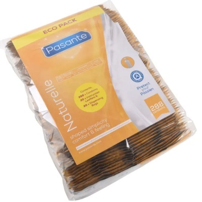 Pacote eco das pasantes Pasante Naturelle com 288 preservativos amarelo e branco