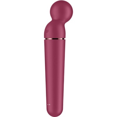 Vibrador pessoal vinho com cabeça arredondada e cabo alongado sobre fundo branco