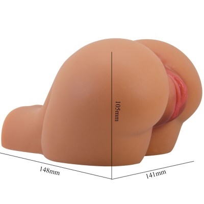 Modelo anatómico em silicone tipo nádegas e vagina com dimensões em milímetros