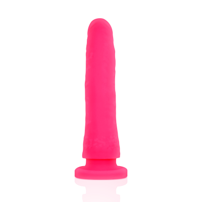Dildo cor-de-rosa de silicone com textura e base circular