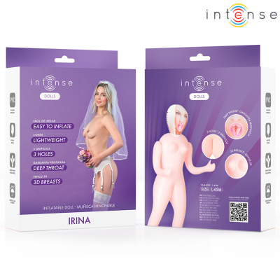Caixa para boneca insuflável Intense Dolls IRINA em fundo roxo