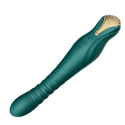 Vibrador verde com detalhes dourados e textura em relevo