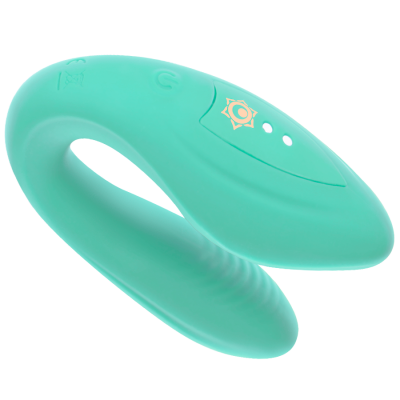Vibrador em silicone verde água com design curvado e flexível