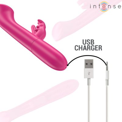 Vibrador rosa com estimulador de coelho e cabo USB carregador branco