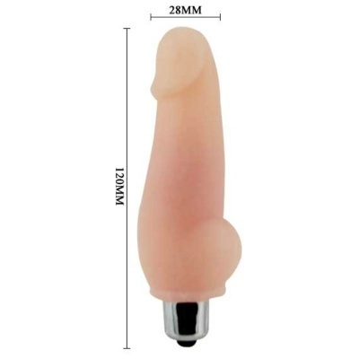 Vibrador cor pele com base metálica prateada e botão preto