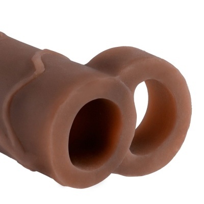 Peça em silicone marrom com duas aberturas circulares