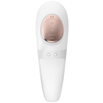 dispositivo branco com botão rosé dourado e luzes indicadoras
