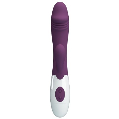 Vibrador roxo e branco com botões na base