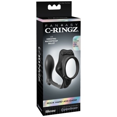 Caixa preta de anel vibratório de silicone Fantasy C-Ringz com texto promocional