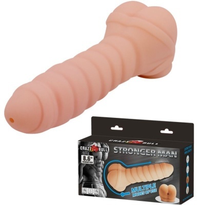 Brinquedo erótico masculino em silicone cor pele com embalagem preta.