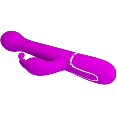 Vibrador roxo com duas pontas e detalhe prateado