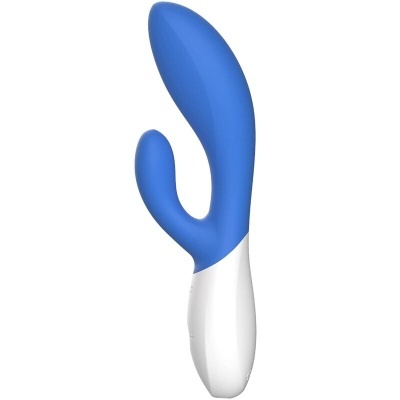 Vibrador azul e branco com duas pontas