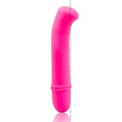 Vibrador rosa em silicone com formato curvado sobre superfície branca