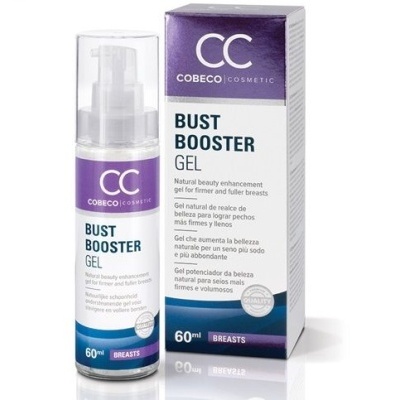 Frasco e embalagem de gel bust booster da marca Cobeco Cosmetic