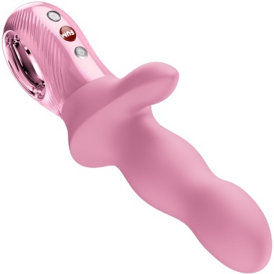 Vibrador rosa em silicone com botões FUN e prateados