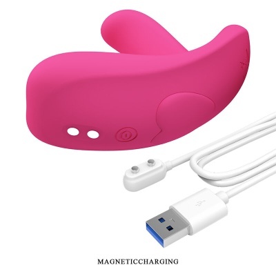 Dispositivo rosa com cabo USB e carregamento magnético.