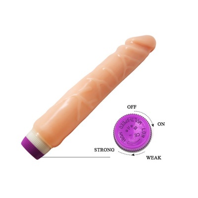 Vibrador anatómico de cor carne com botão roxo de controlo