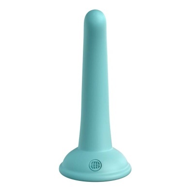 Objeto em forma de cone azul claro com base circular e relevo de globo