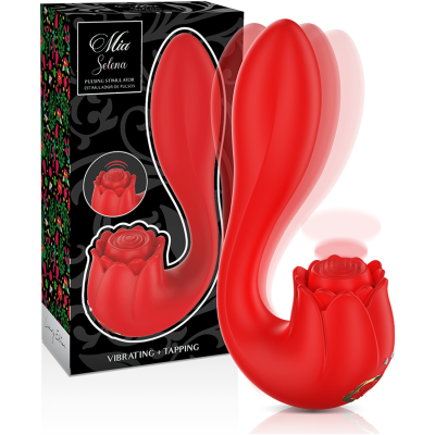 Vibrador vermelho em silicone com design de rosa em caixa preta decorada