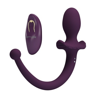 Estimulador roxo em silicone com comando remoto com detalhes dourados