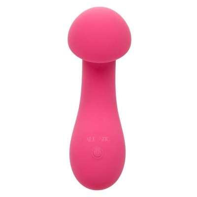 Vibrador cor-de-rosa em silicone com botão de liga/desliga e texto AILETEC