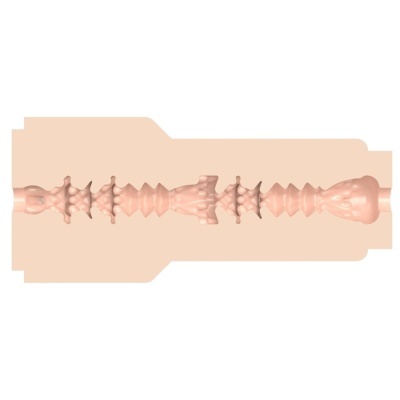 Objeto alongado rosa claro com várias texturas e formas irregulares sobre fundo bege