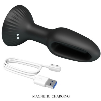 Dispositivo preto com cabo USB branco e texto 'MAGNETIC CHARGING'
