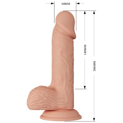 Dildo realista cor pele com base de sucção e medidas destacadas
