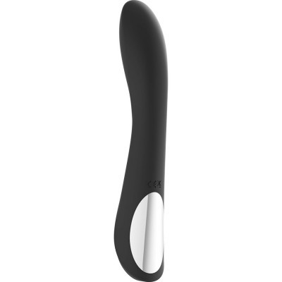 Vibrador preto ergonómico com acabamento prateado