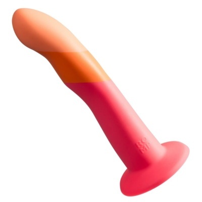 Vibrador de silicone em três cores com base redonda e texto MOJO