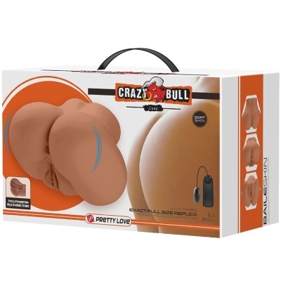 Embalagem do produto sexual Crazy Bull em tom castanho com controlo remoto