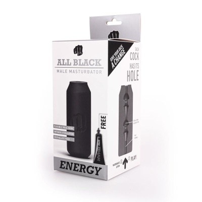 Caixa de masturbador masculino preto All Black Energy com texto em inglês