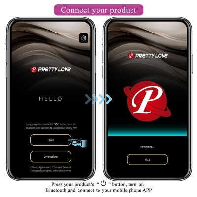 Ecrãs de telemóvel a mostrar ligação de produto PRETTY LOVE via Bluetooth