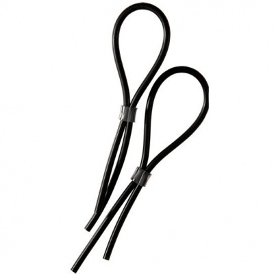 Dois elásticos pretos com ponteira metálica em forma de laço