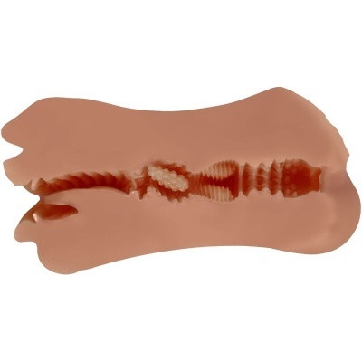 Objeto bege com estrutura interna castanho-avermelhada, textura irregular