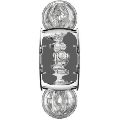 Farol retangular com luzes circulares superior e inferior em vidro e metal