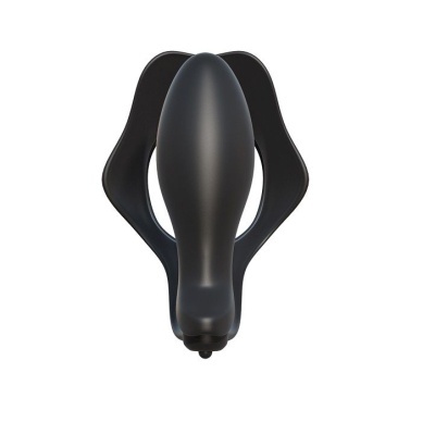 Produto preto oval com base arredondada em fundo branco