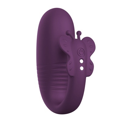 Produto roxo em forma de borboleta com botões e textura ondulada
