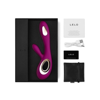 Kit vibrador roxo com acessórios e embalagens pretas