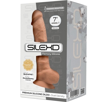 Caixa de dildo de silicone castanho SILEXD com texto e selo