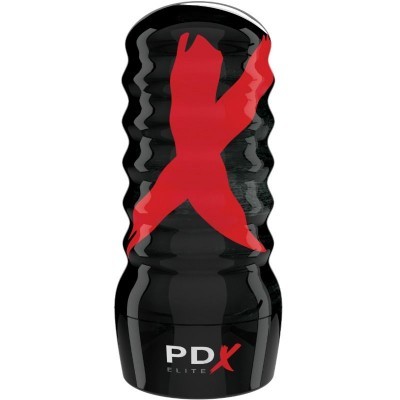 Produto cilíndrico preto com risco vermelho e texto PDX ELITE