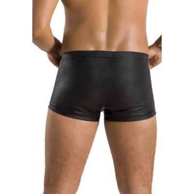 Cueca boxer preta lisa em tecido brilhante vista de costas