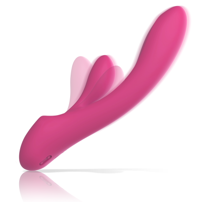 Vibrador rosa de silicone curvado com extensão móvel e botão na base