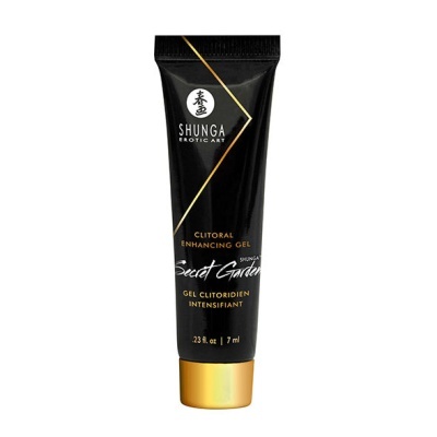 Frasco preto e dourado de gel clitoridiano da marca Shunga