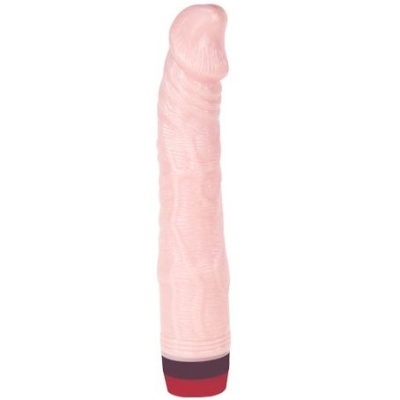 Vibrador cor de pele com base colorida vermelho, preto e roxo