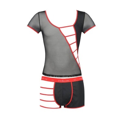 Conjunto de roupa interior masculina preto, branco e vermelho com t-shirt e boxers