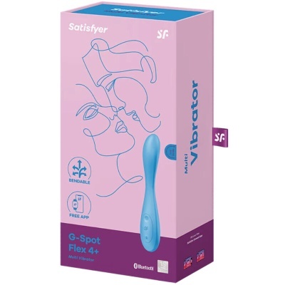 Embalagem rosa de vibrador azul curvado G-Spot Flex 4+ da marca Satisfyer
