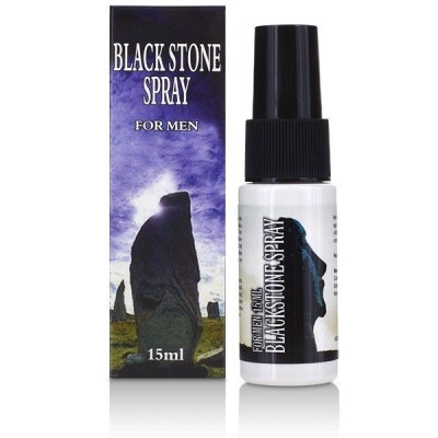Frasco e embalagem do produto Black Stone Spray para homens