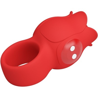 Anel vibratório vermelho em silicone com detalhes brancos
